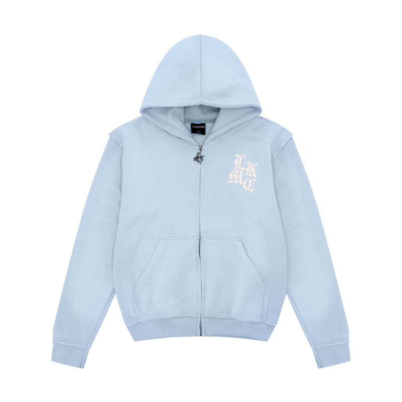 Distressed Zip Hoodie Baby Blue
