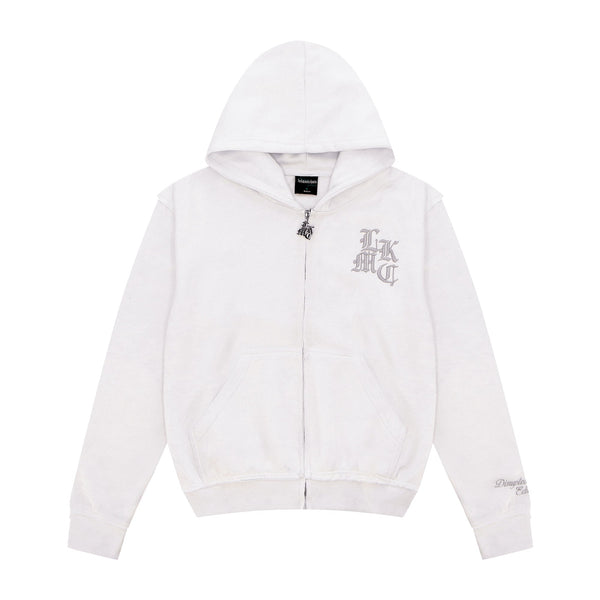 Distressed Zip Hoodie White